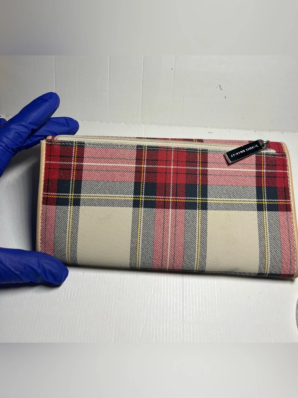 Tommy Hilfiger Red, Navy & Cream Plaid Foldover Wallet